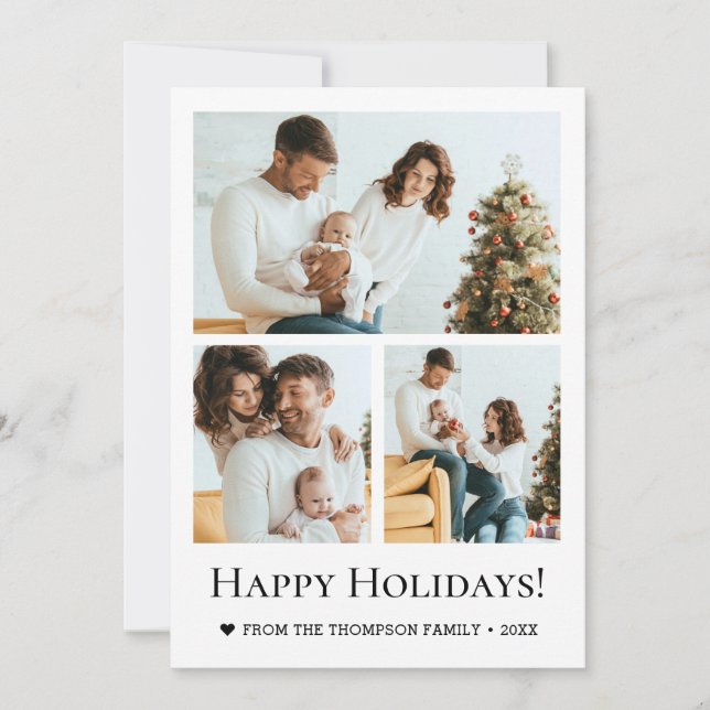 Tarjeta Festiva Modern Three Photo Family Christmas happy holidays (Anverso)