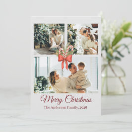 Tarjeta Festiva Modern Three-Photo Holiday Family Collage