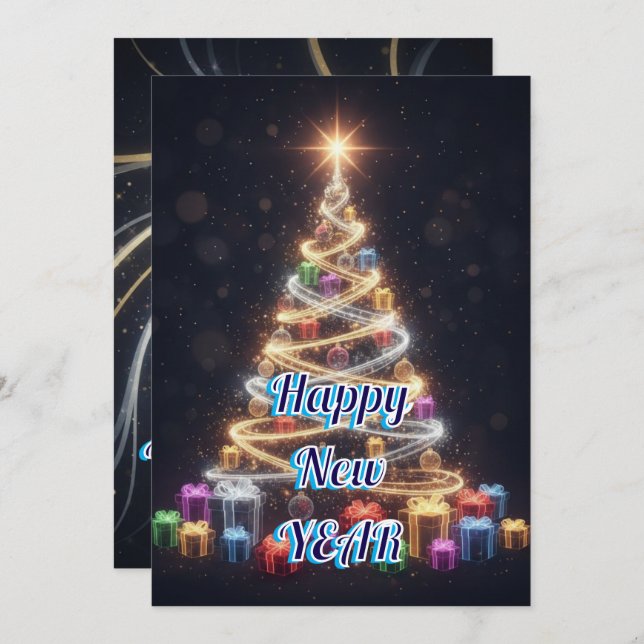 Tarjeta Festiva Modern Tree New Year Holiday Card (Anverso / Reverso)