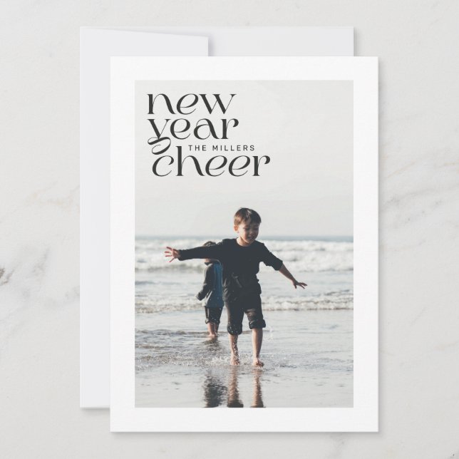 Tarjeta Festiva Modern Trends New Year Cheer Photo Card (Anverso)