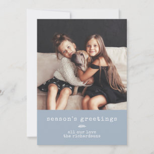 Tarjeta Festiva Modern Typewriter and Photo on Blue Fog   Gingham