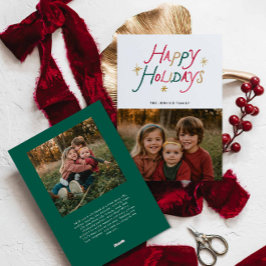 Tarjeta Festiva Modern Typography Happy Holidays Two Photo Card