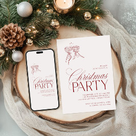 Tarjeta Festiva Modern Vintage Red Christmas Party Invitation