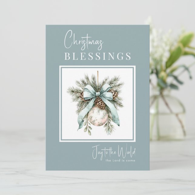 Tarjeta Festiva Modern Watercolor Bauble Christmas Blessings (Anverso de pie)
