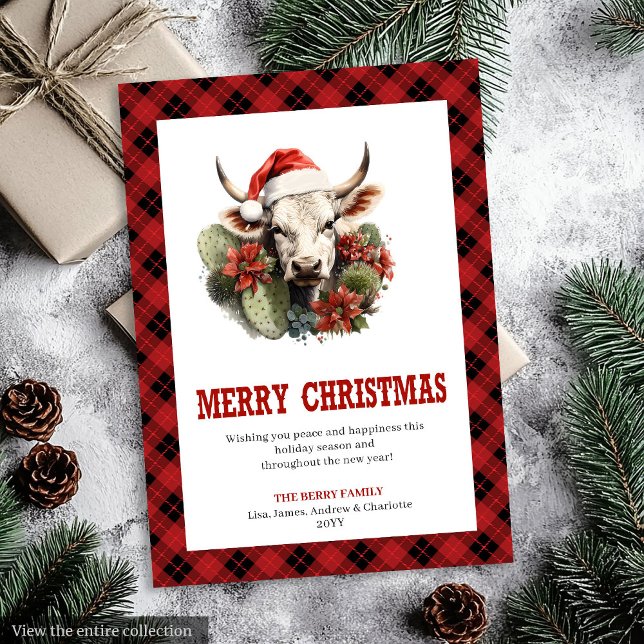 Tarjeta Festiva Modern Western Checkered Xmas Greeting Card (Modern Western Checkered Xmas Greeting Card)