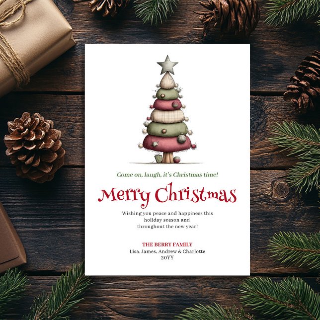 Tarjeta Festiva Modern Whimsical Christmas Tree Editable Card (Modern Whimsical Christmas Tree Editable Card)