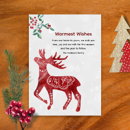 Tarjeta Festiva Modern Winter Red Moose Scandi Japandi Christmas