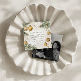 Tarjeta Festiva Modern Wreath Green and Gold Happy Holidays Photo