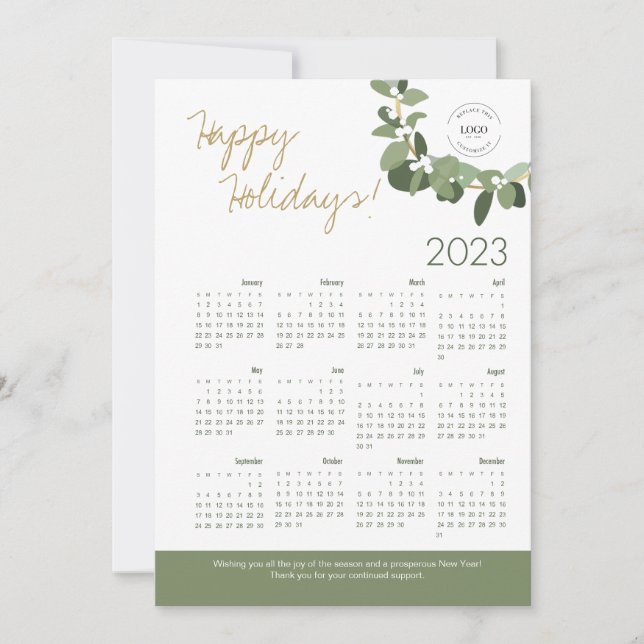 Tarjeta Festiva Modern Wreath Your Logo aquí Calendario 2023 (Anverso)