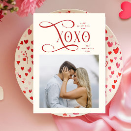 Tarjeta Festiva Modern XOXO Couples Photo Happy Valentines Day