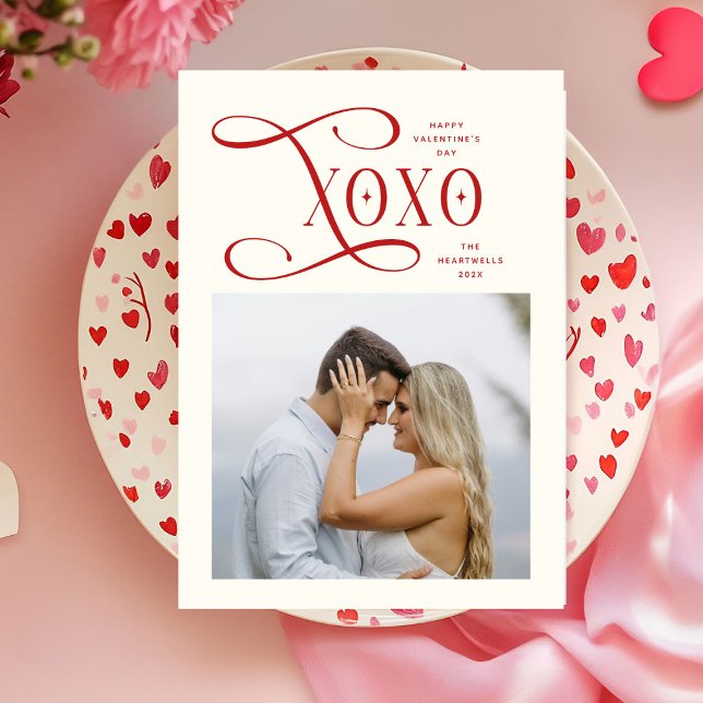 Tarjeta Festiva Modern XOXO Couples Photo Happy Valentines Day (Subido por el creador)