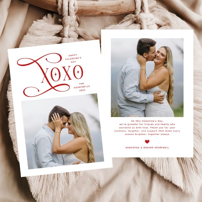 Tarjeta Festiva Modern XOXO Couples Photo Happy Valentines Day (Subido por el creador)