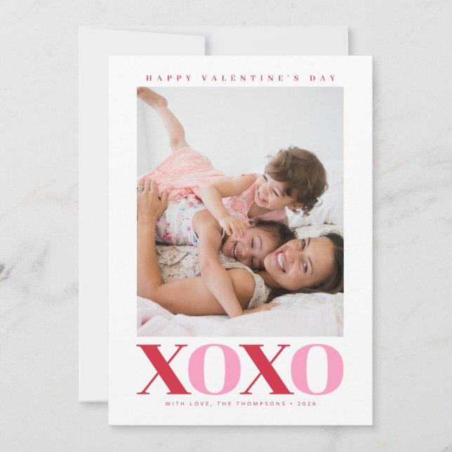 Tarjeta Festiva Modern XOXO Valentine Photo (Anverso)