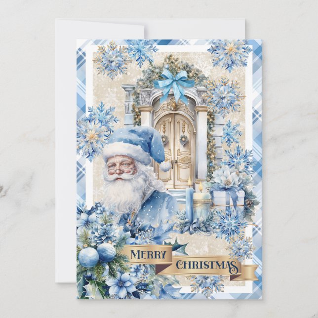 Tarjeta Festiva Moderna acuarela de moda azul y oro (Anverso)