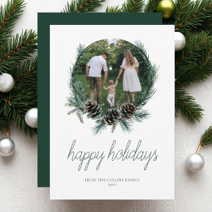 Tarjeta Festiva Moderna acuarela Wreath Photo Happy Holidays
