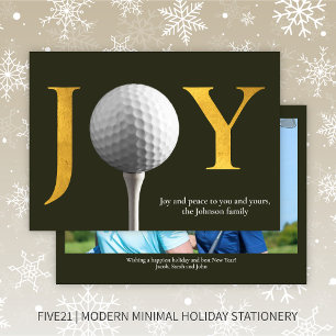 Tarjeta Festiva Moderna alegría de golf y paz Navidades verdes osc
