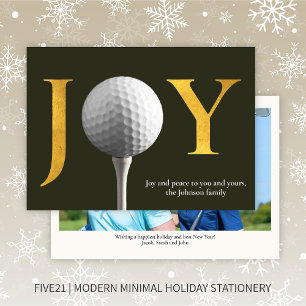 Tarjeta Festiva Moderna alegría de golf y paz Navidades verdes osc