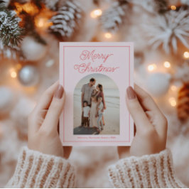 Tarjeta Festiva Moderna audaz escritura Arch foto roja y rosa