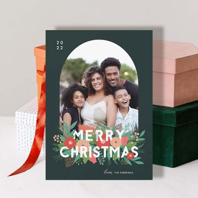 Tarjeta Festiva Moderna audaz floral Merry Christmas Arch Photo (Subido por el creador)