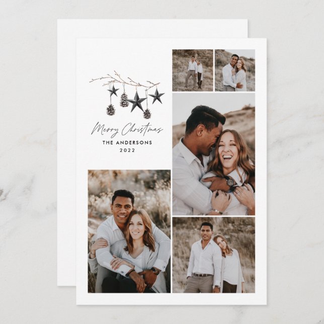 Tarjeta Festiva Moderna botánica elegante negro blanco elegante va (Anverso / Reverso)