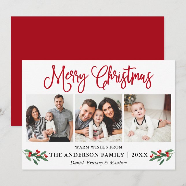 Tarjeta Festiva Moderna caligrafía de diversión 3 Navidades de fot (Anverso / Reverso)