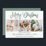Tarjeta Festiva Moderna caligrafía de diversión Foto Navidades ver<br><div class="desc">Moderna caligrafía de diversión guión Feliz Navidad 3 tarjeta de vacaciones - Sage Green</div>
