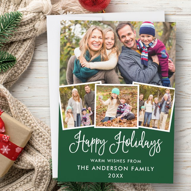 Tarjeta Festiva Moderna caligrafía divertida 4 foto verde (Customize to add text to back of card.)