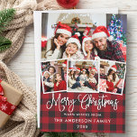 Tarjeta Festiva Moderna caligrafía divertida 4 Navidades de fotogr<br><div class="desc">Guión moderno de caligrafía de diversión 4 foto tarjeta de familia navideña - rojo revestido</div>