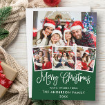 Tarjeta Festiva Moderna caligrafía divertida 4 Navidades de fotogr<br><div class="desc">Guión moderno de caligrafía divertida 4 foto Tarjeta de familia verde navideña Feliz</div>