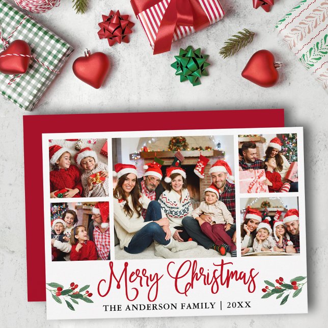Tarjeta Festiva Moderna caligrafía divertida 5 Navidades de fotogr (Customize to add text to back or to change color of back of card.)