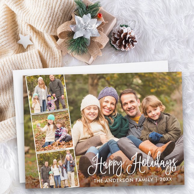 Tarjeta Festiva Moderna caligrafía divertida Felices Fiestas 4 Fot (Customize to add text to back of card.)
