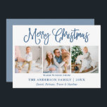 Tarjeta Festiva Moderna caligrafía divertida foto Navidades azul t<br><div class="desc">Moderna caligrafía de diversión guión Feliz Navidad 3 tarjeta de vacaciones - Azul turbio</div>