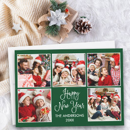 Tarjeta Festiva Moderna caligrafía divertida verde 5 foto Año nuev