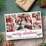 Tarjeta Festiva Moderna caligrafía roja 5 Navidades de fotografía<br><div class="desc">Moderna caligrafía Script 5 Photo Family Collage de fotos Merry Christmas Card incluye Navidades de acuarela Holly Berries - Guión rojo</div>