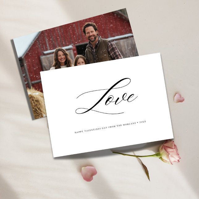 Tarjeta Festiva Moderna caligrafía Rustic Family Photo Valentines (Subido por el creador)
