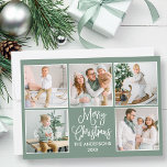 Tarjeta Festiva Moderna caligrafía Sage Green 5 Navidades de fotog<br><div class="desc">Moderna caligrafía de diversión guión Feliz Navidad 5 tarjeta de vacaciones de Collage de fotos - Sage Fondo verde</div>