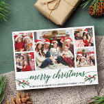 Tarjeta Festiva Moderna caligrafía verde 5 Navidades de fotografía<br><div class="desc">Moderna caligrafía Script 5 Photo Family Collage de fotos Merry Christmas Card incluye Navidades de acuarela Holly Berries - Green Script</div>
