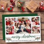 Tarjeta Festiva Moderna caligrafía verde 5 Navidades de fotografía<br><div class="desc">Moderna caligrafía Script 5 Photo Family Collage de fotos Merry Christmas Card incluye Navidades de acuarela Holly Berries - Green Script</div>
