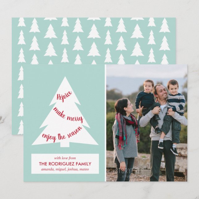 Tarjeta Festiva Moderna Casa de la Moneda Verde de Árbol de Navida (Anverso / Reverso)