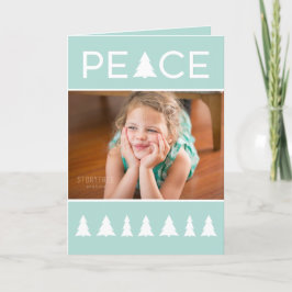 Tarjeta Festiva Moderna Casa de la Paz con árboles blancos verdes 