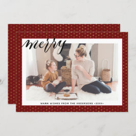 Tarjeta Festiva Moderna Copas de nieve de oro rojo estilo Script M