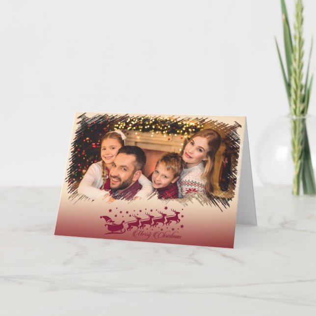 Tarjeta Festiva Moderna Cross Hatch Merry Christmas Frame Photo (Anverso)
