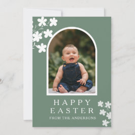 Tarjeta Festiva Moderna Elegante Pascua Familia Foto Floral & Arco