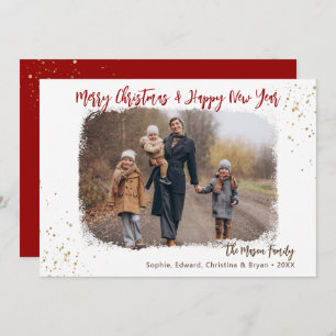 Tarjeta Festiva Moderna escritura a mano Navidades Red Gold Foto