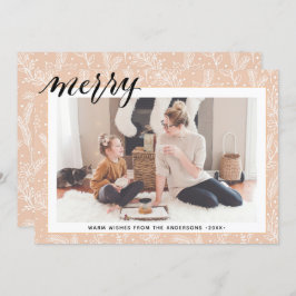 Tarjeta Festiva Moderna escritura beige de pino bough MERRY Minima