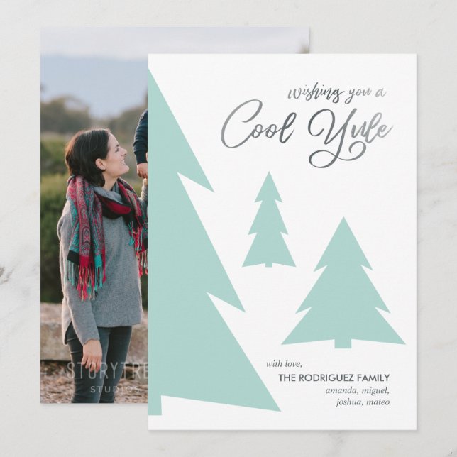 Tarjeta Festiva Moderna escritura de Guay Yule Light Green Trees P (Anverso / Reverso)