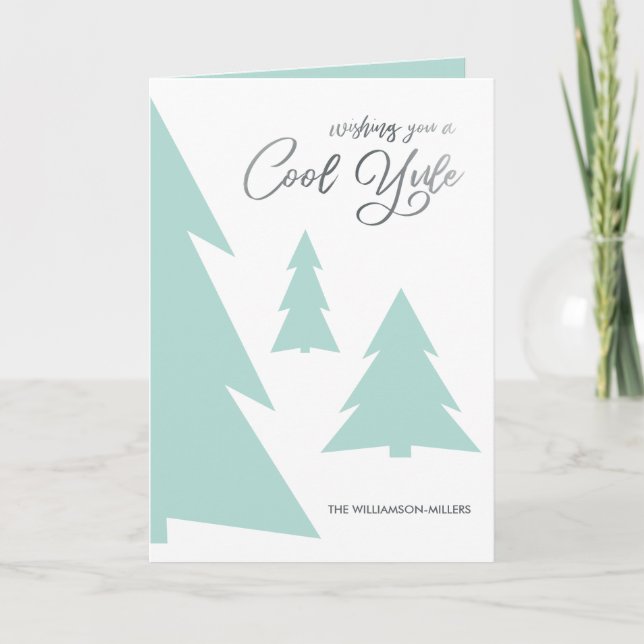 Tarjeta Festiva Moderna escritura de Guay Yule Light Green Trees P (Anverso)