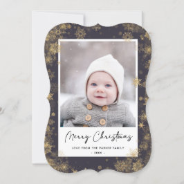 Tarjeta Festiva Moderna escritura elegante verde copos de nieve Bo