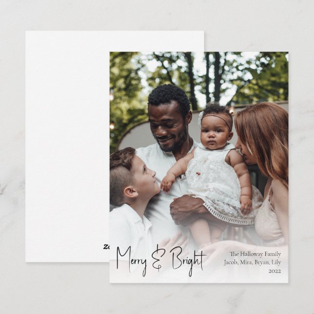 Tarjeta Festiva Moderna escritura mora y brillante foto vertical c (Anverso / Reverso)