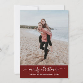 Tarjeta Festiva Moderna escritura navideña foto de Chevron rojo